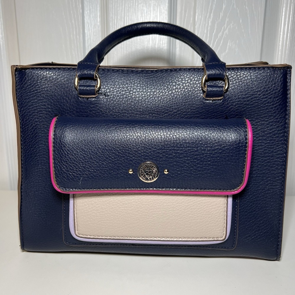 Anne Klein Arianna Satchel Pebble Leather‎ Navy Violet